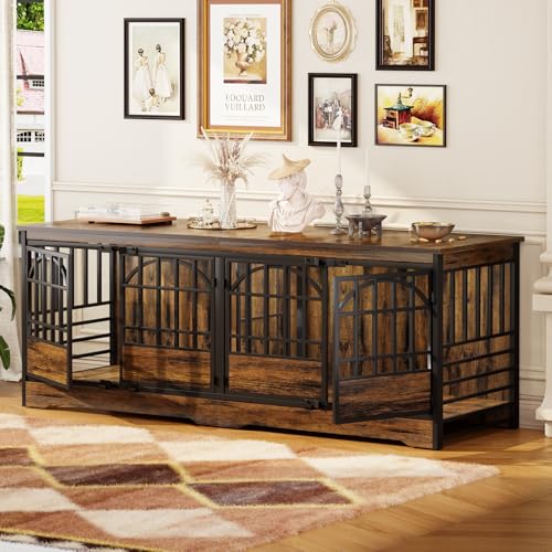 86" Double Dog Crate with Divider, Cognac Brown