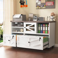 White Lateral File Cabinet with Lock, 2 Drawer Rolling Filing Cabinet for Home Office, Mobile Storage Cabinet with Open Shelves & Sliding Door, Fits Legal/Letter/A4 Files, Herringbone Design