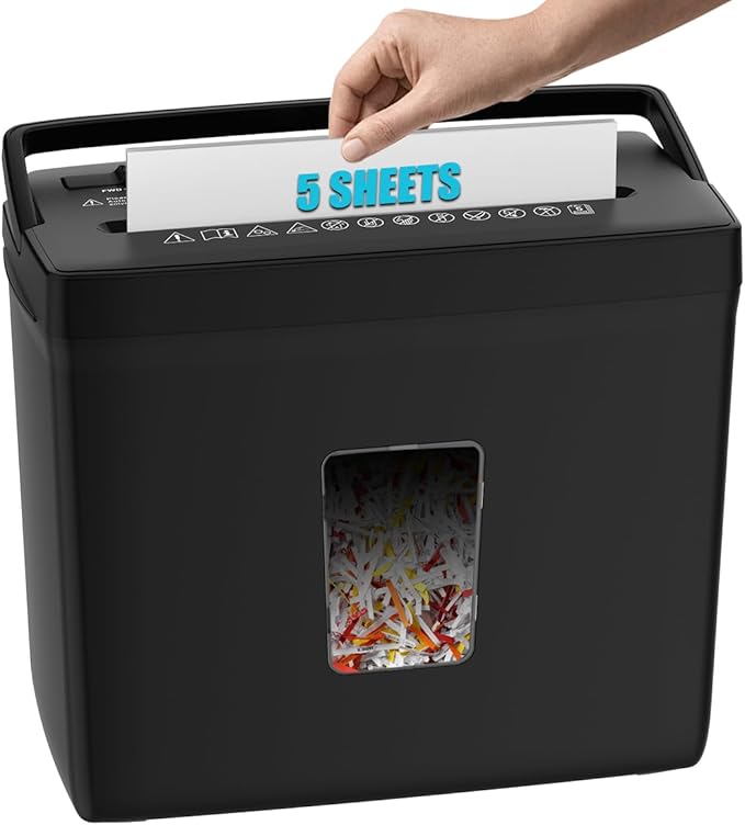 Woolsche Paper Shredder for Home,5 Sheet Desktop Cross Cut with 2.38-Gallon Basket Shredder,P-4 Security Level, 4-Mode Design, Shreds Paper/Credit Card - Durable, with Jam Proof Function for Home