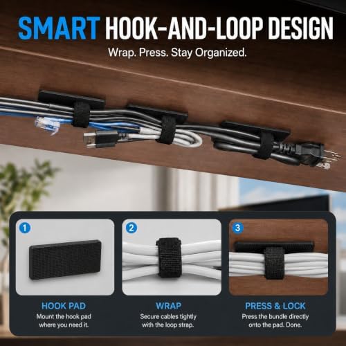 Under Desk Cable Management Ties, 20 Pack