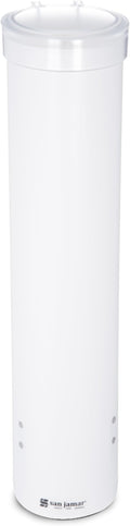 San Jamar Medium Pull-Type Cup Dispenser 4-10 Oz. Cups with Flip Cap for Restaurants, Dining Halls, and Fast Food Plastic, 16 Inches, White