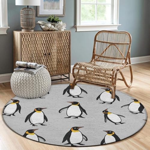 Soft Round Yoga Carpet, Large Home Decor Mat, Non Slip Machine Washable Kitchen Office Circle Rug Penguin