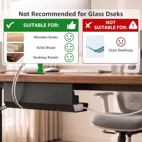 Aothia Under Desk Cable Management Tray, 2 Pack (16.5 in, Metal, Black)