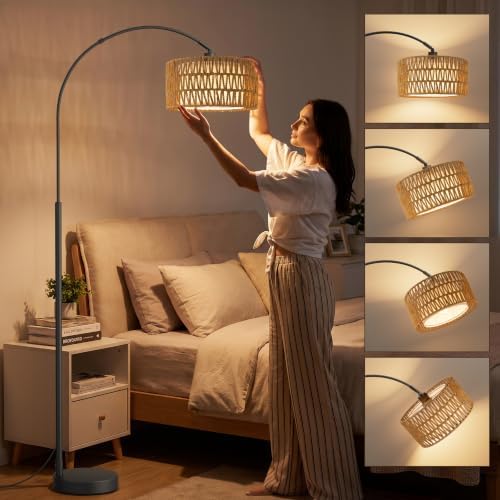 Ambimall Rustic Arc Floor Lamp, Color Temp and Brightness Adjustable,Black