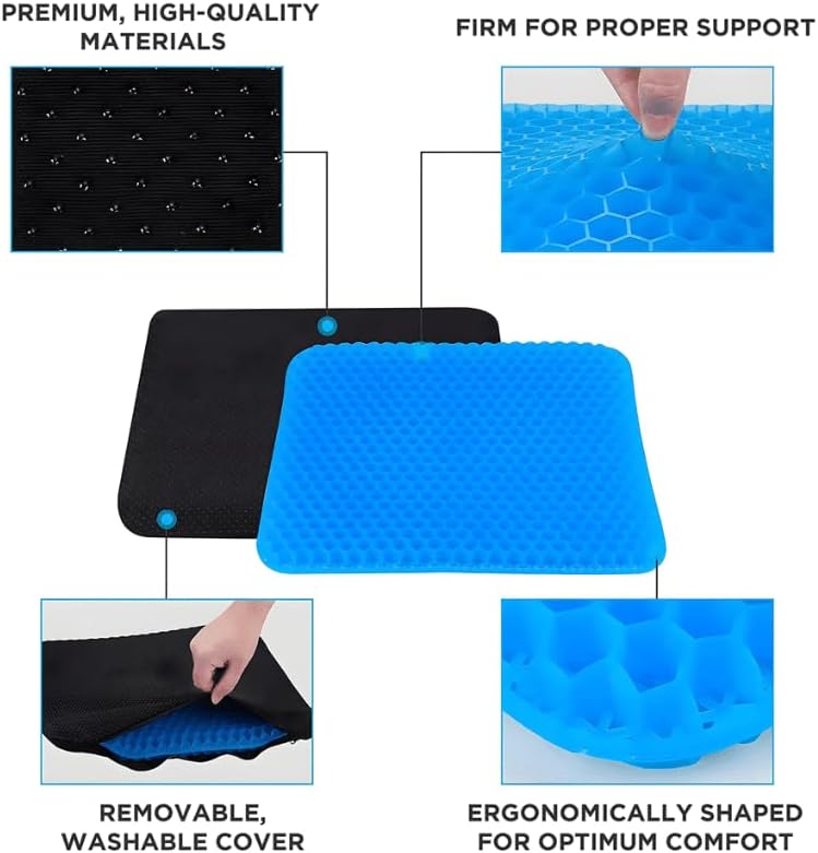 holie 100% Gel Seat Cushion - Extra Thick - Honeycomb Gel seat Cushion (Blue(42 * 36 * 4.5cm),X1Pc)