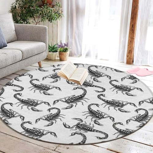 Large Home Decor Mat, Soft Round Yoga Carpet, Non Slip Machine Washable Kitchen Office Circle Rug Black Scorpion, 60inch