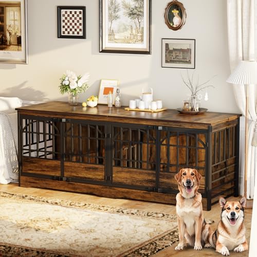 86" Double Dog Crate with Divider, Cognac Brown