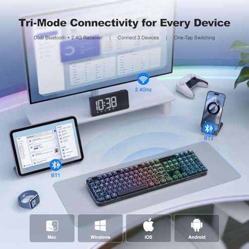MOFII Upgraded Wireless Ergonomic Keyboard, BT/2.4Ghz Tri-Mode with Natural Curve, RGB Backlit, Rechargeable Battery, Full-Size for Computer/Laptop/Mac/MacBook, Pearl Black