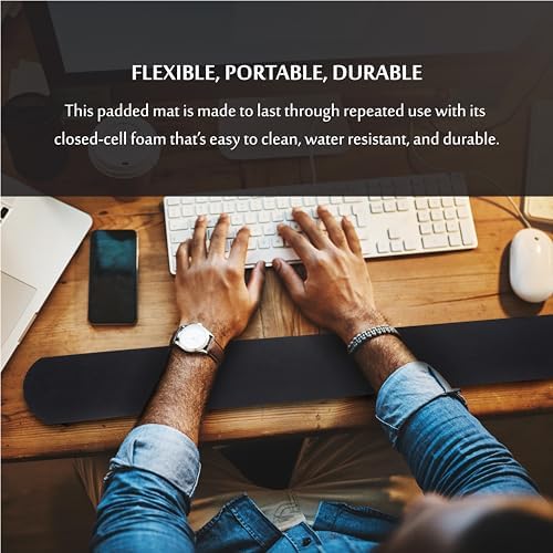 Extra Long Wrist Elbow Rest Pad for Desk and Table, Continuous Rollable Arm Cushion Mat, Non-Slip, Black - 1 Each