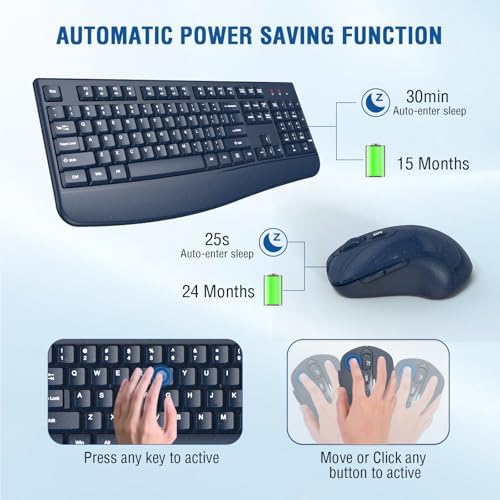 EDJO Wireless Keyboard and Mouse Combo, USB Plug & Play (Galaxy Blue)