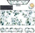 Keyboard Wrist Rest and Mouse Pad with Wrist Support Set Ergonomic Coaster,Memory Foam,Easy Typing Pain Relief,Large XL Desk Mat 31.5"x 11.8",Grass Leaves