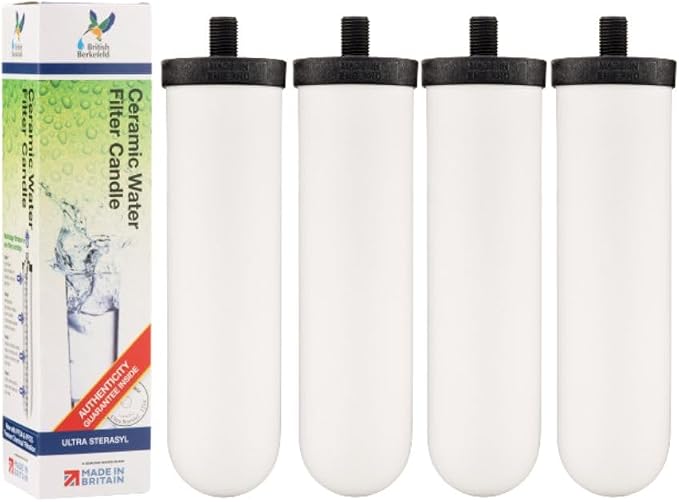 British Berkefeld Doulton 8674 Ultra Sterasyl Ceramic Filter Candle for Countertop Gravity Water Filter System Short Mount 7" - 4 Pack