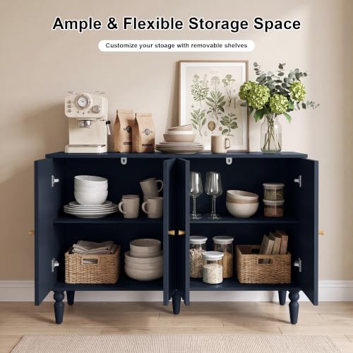 47” Arched Fluted Sideboard Buffet Cabinet with Storage, Blue