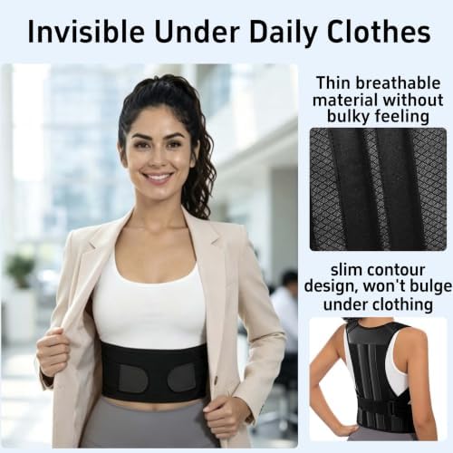 Posture Corrector for Women and Men Full Back Support Brace Adjustable Breathable Full Back Shoulder Straightener for Scoliosis， Hunchback, Lower Back Pain Relief Upright Posture Corrector Belt for Under Clothes (Black, Medium)