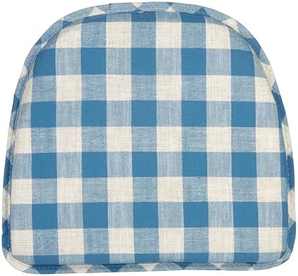 Klear Vu The Gripper Non-Slip Linen Check Dining Kitchen Chair Pads, 16" x 15", Set of 6, Liza Check Blue