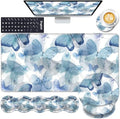 Mouse Pad,Large Pink Desk Mat, 4in1 XXL Mousepad + Keyboard Wrist Rest+Mouse Wrist Rest+Coaster Set with Ergonomic Desk Pad for Home Office Table Computer-Blue Butterfly