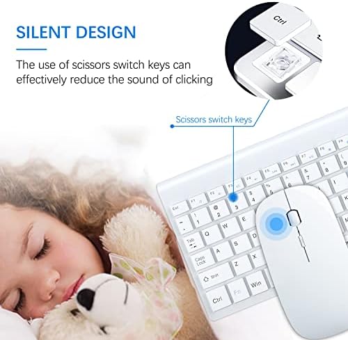 Wireless Keyboard and Mouse Ultra Slim Combo, TopMate - White