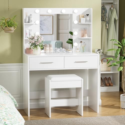 Vanity Desk with Mirror, Makeup Table, Matte White