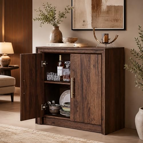 31.5" Sideboard Buffet Cabinet, Beveled Profile Design, Walnut