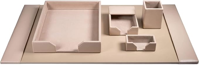 DACASSO Bonded Leather Desk Set - Luxury Leather Desk Pad & Desk Organization Essentials (White Latte, 5 Piece)