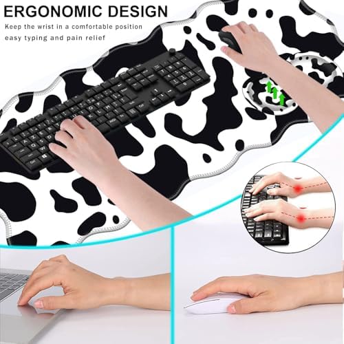 Mouse Pad with Wrist Support + Desk Mat + Coaster 3 in 1 Set, XL Large Gaming Mousepad Ergonomic Mouse Pads for Desk Computer Laptop Office,Cute Cow Print