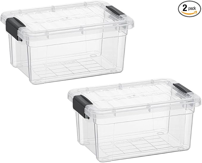 Superio Clear Storage Bins with Lids, Stackable Storage Box with Latches and Handles, Extra Small, 2 Pack 3 Quart