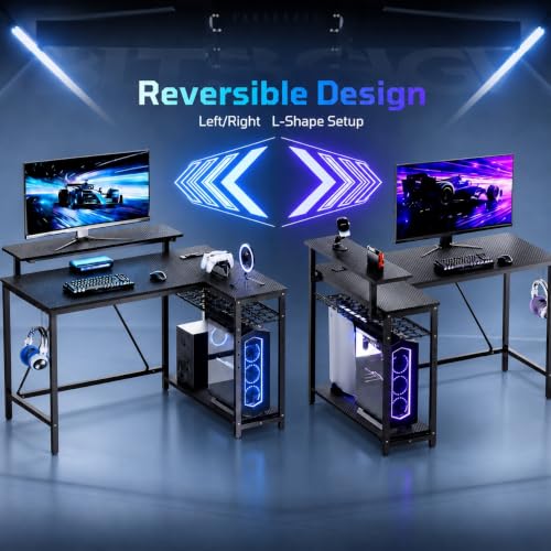 42-Inch L-Shaped Computer Desk with Charging & LED, Black