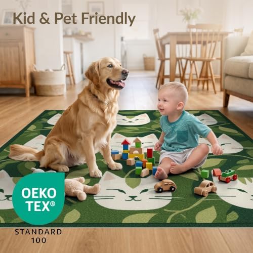 4'x6' Green Cat Forest Faces Interlinked by Ultra-Soft Area Rug
