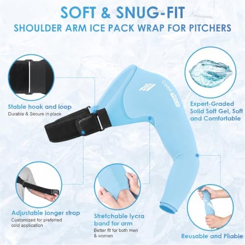 ComfiTECH Shoulder Arm Ice Pack Wrap for Pitcher & Recovery, Blue, M