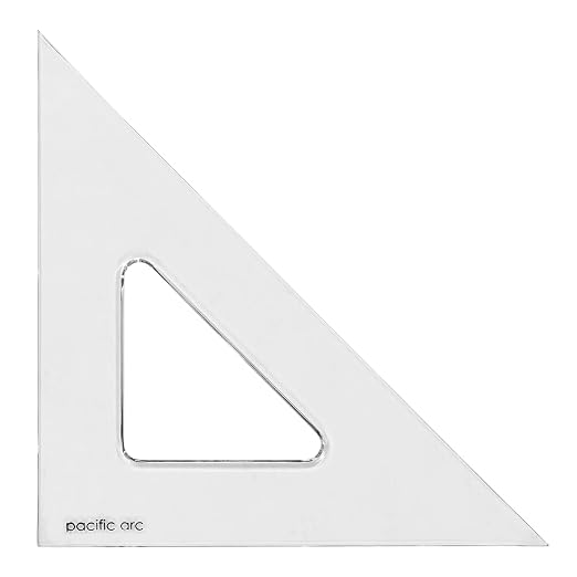 Pacific Arc's Scholastic Triangle - 10 inch - Clear - 45/90 Angle - Plain Edge - Polystyrene - Technical Drawing Tools, Drafting, Architect and Engineering.
