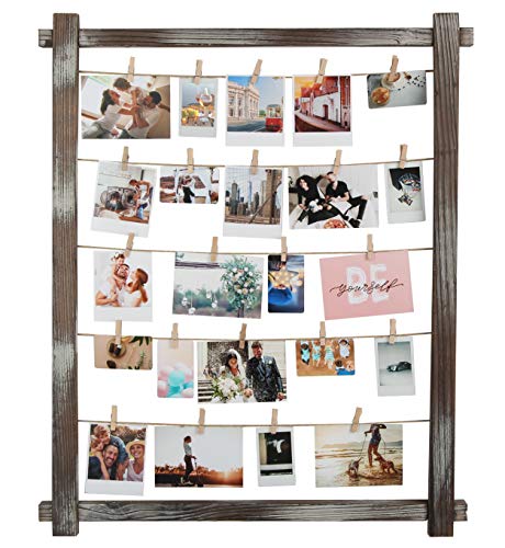 J JACKCUBE DESIGN Photo Wall Display Picture Collage Frame Board for Multi Photo Display Wall Decor with 35 Clips Rustic Wood - MK562B