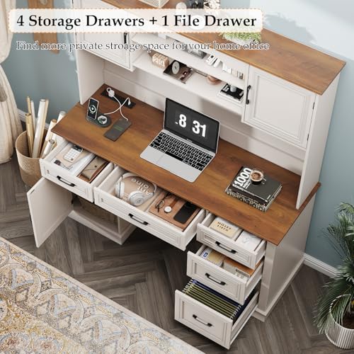 Executive Desk with 5 Drawers, White