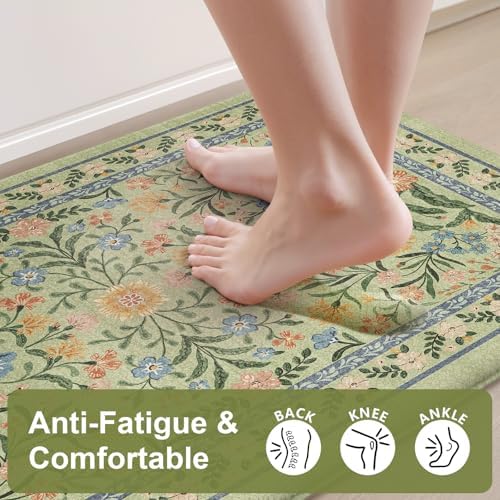 Collive Anti Fatigue Mats for Kitchen Floor, Green Kitchen Sink Rugs