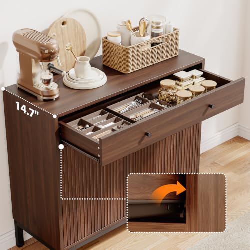 Sideboard Buffet Cabinet Storage, Modern Console Fluted Credenza