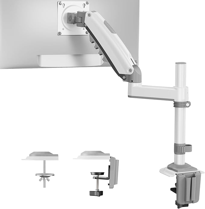 HUANUO Single Monitor Arm, Adjustable Desk Mount for 13-34 inch Screens, Holds 19.8lb, 22.44 inch Max Height, Full Motion Swivel Monitor Stand with VESA 75x75mm and 100x100mm, White