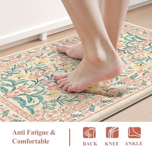 Collive Anti Fatigue Mats for Kitchen Floor Pink Kitchen Rugs, 24''x71''