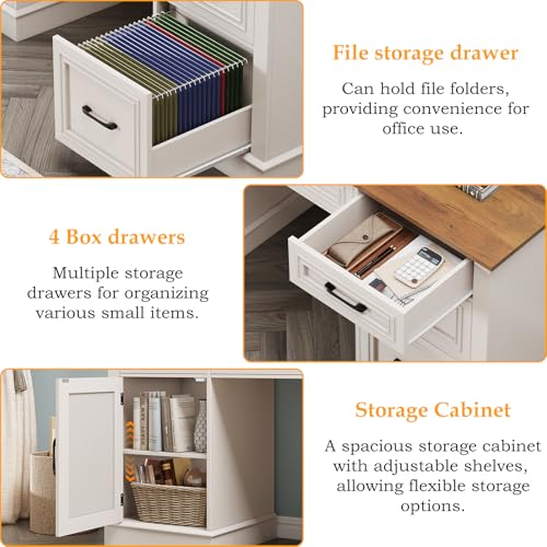 Executive Desk with 5 Drawers, White