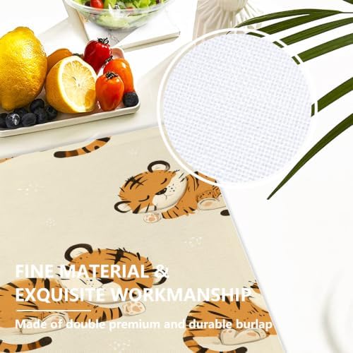 Cute Tiger in Tan Placemats, Sleeping Tigers Pattern Place Mats for Dining/Kitchen Table Waterproof Washable Linen Heat Insulation Dinner Table Mats 12X18 in 8 Pcs