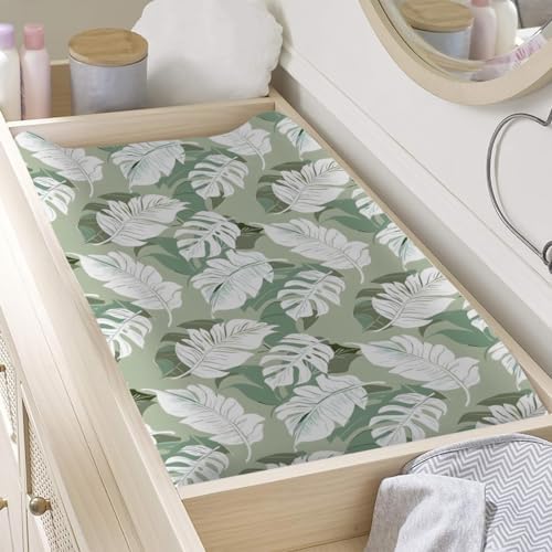 Summer Leaves Pattern Baby Changing Pad Cover, Unisex Leaves Nursery Diaper Changing Table Pad Mat Sheet for Boys Girls-16x32