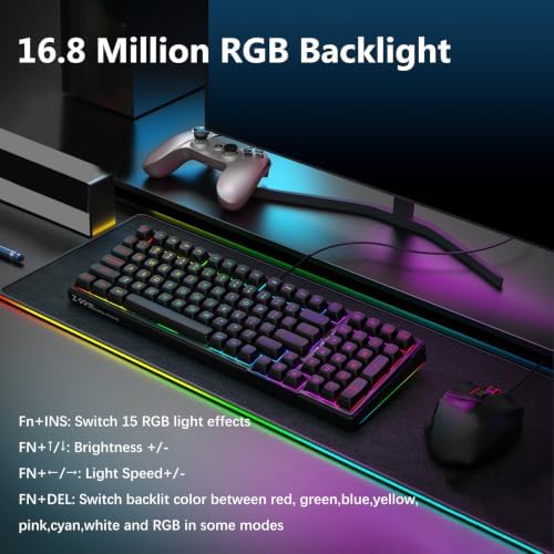 HUO JI Z-99 Wired Mechanical Keyboard, Creamy Sound, RGB Backlit, Black