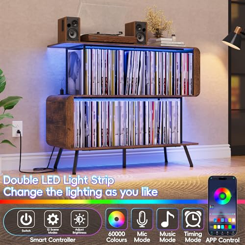 Record Player Stand with Vinyl Record Storage - 3-Tier Record Player Table