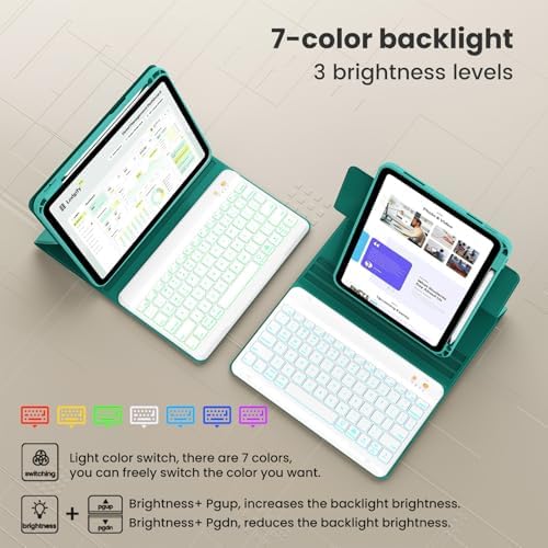 Magnetic Keyboard Case for iPad Air 11-inch (M2 2024) & Pro 11 1st/2nd/3rd/4th,360 Rotation Detachable & 7 Color Backlit BT Keyboard Cover for ipad Air 5th 4th Generation 10.9 inch(Teal)