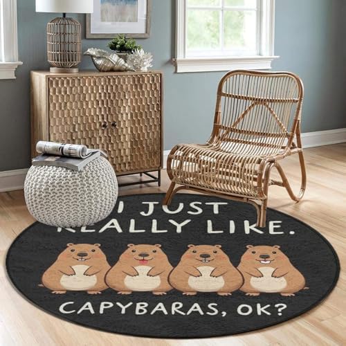 Fashion Round Area Rug Large Non Slip Carpet Unisex Home Decor Mat Capybara