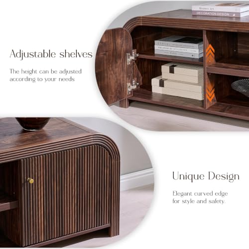 70" Modern Fluted TV Stand with Storage, Dark Walnut
