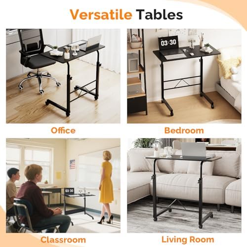 FCH Computer Workstation, Standing Desk Adjustable Height, Small Computer Desk w/Rolling, Sit Stand Laptop Desk TV Tray Computer Workstation for Bed Sofa Hospital Reading Eating, 31.5", Black