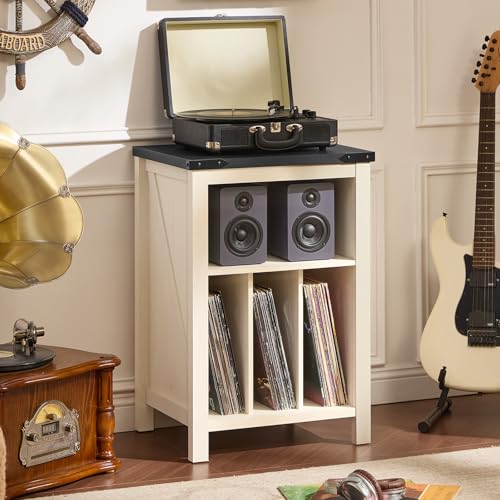 Record Player Stand with Vinyl Record Storage,White