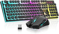 RedThunder K10 Wireless Gaming Keyboard and Mouse Combo, RGB Backlit Rechargeable 3800mAh Battery, Mechanical Feel Anti-ghosting Keyboard with Pudding Keycaps + 7D 3200DPI Mice for PC Gamer (Black)