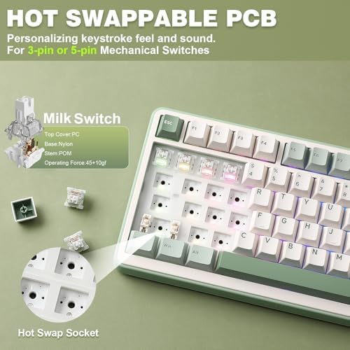 YUNZII B75 PRO 75% Wireless Mechanical Keyboard(Matcha Green,MilkV2)