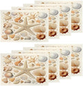 Shrahala Seashells Starfish Set of 8 12 X 18 Inch Linen Placemats, Beach Collection Burlap Table Mat Washable Double Layered Heat Insulation for Indoor/Outdoor