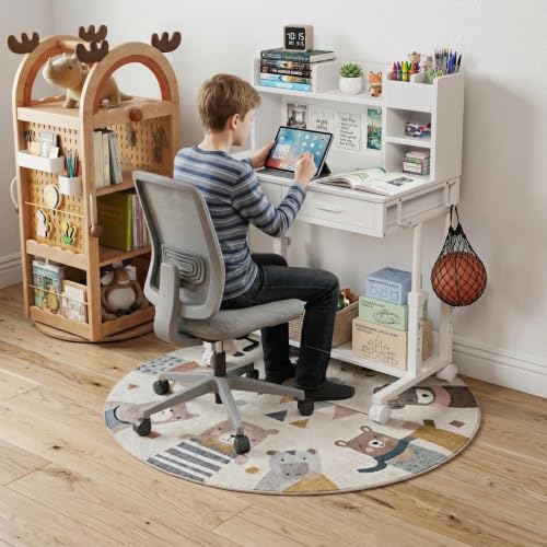 White Kids Desk with Hutch, Height Adjustable 32" Small Study Table
